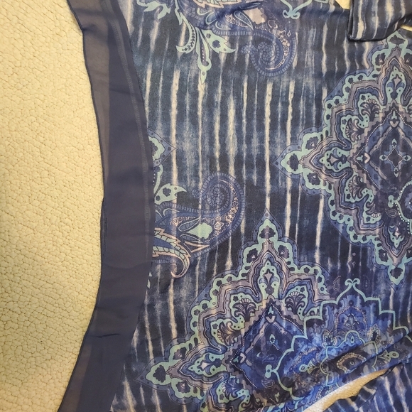 French Bazaar Tunic Top Womens XL Blue Flowy Studded Beads Asymmetric Hem - Picture 4 of 8